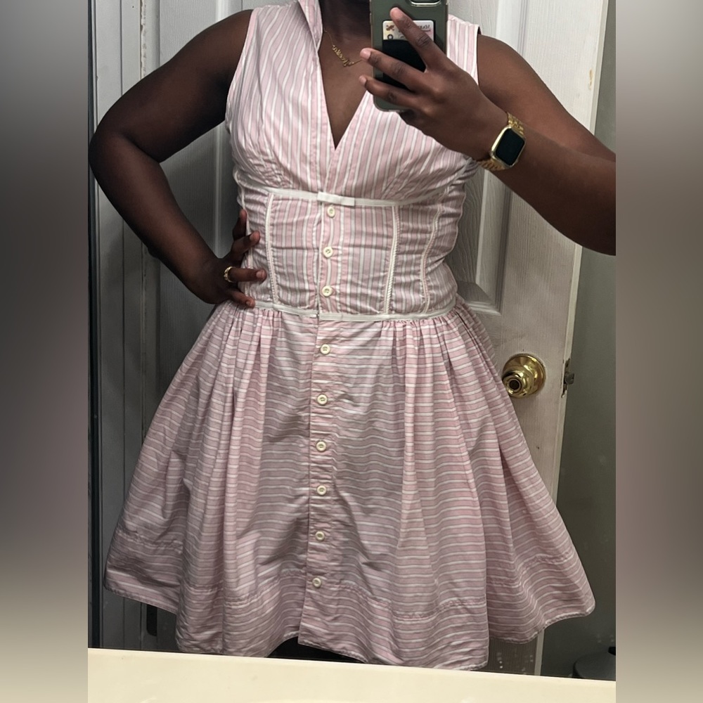 Byron Lars Stripe Button Down Fit and Flare dress